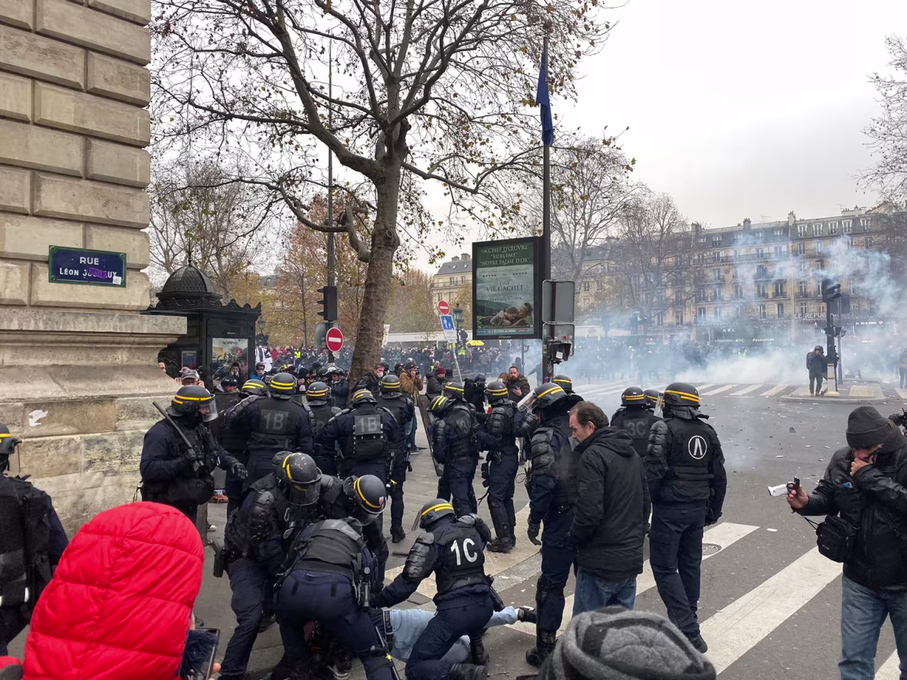 Police deployed tear gas in an attempt to disperse protesters.