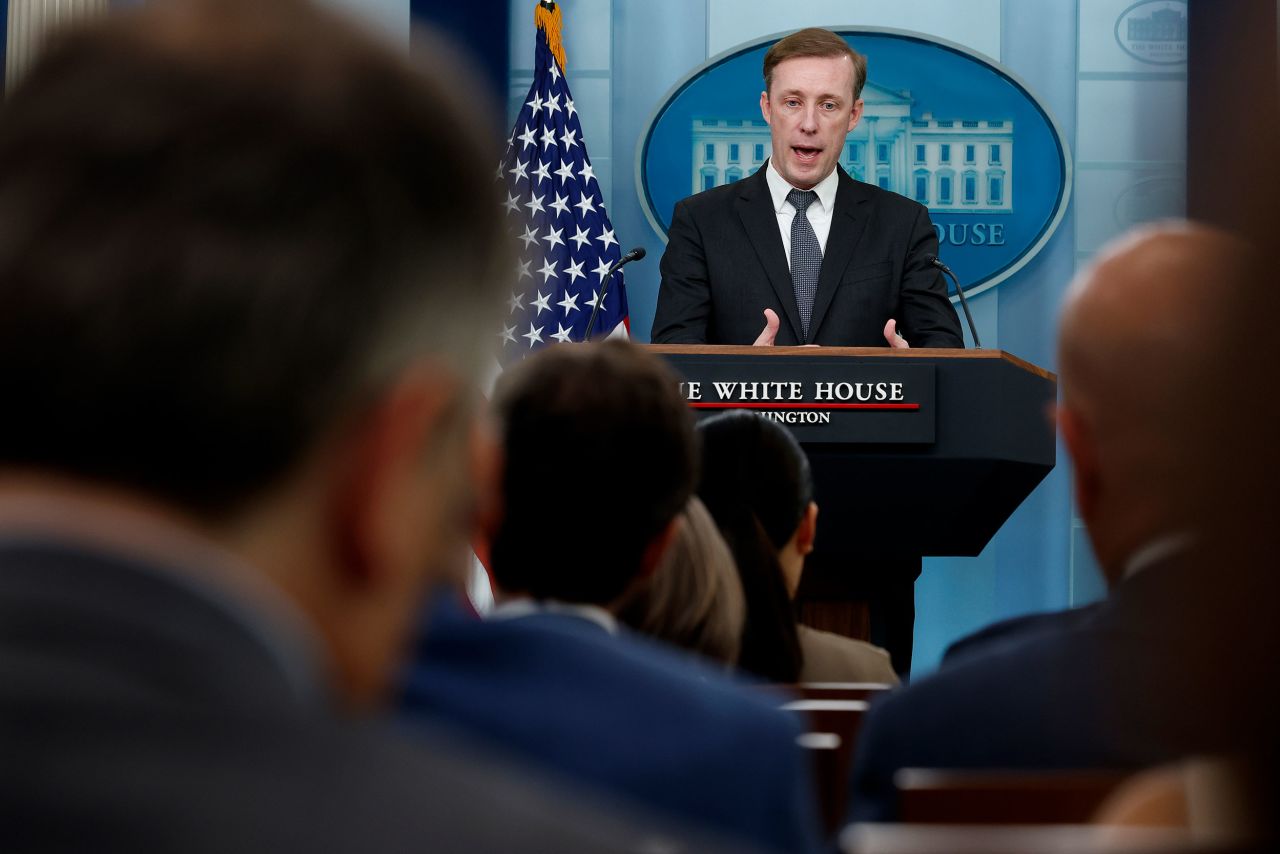 White House national security adviser Jake Sullivan speaks to reporters during a press briefing at the White House on August 1.