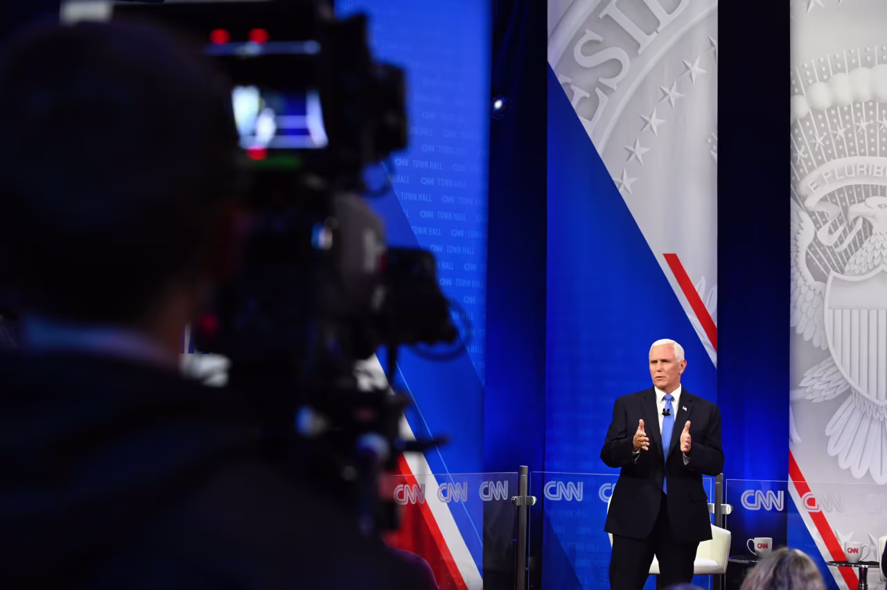 Former Vice President Mike Pence participates in a CNN Republican Presidential Town Hall moderated by CNN’s Dana Bash at Grand View University in Des Moines, Iowa, on Wednesday, June 7.