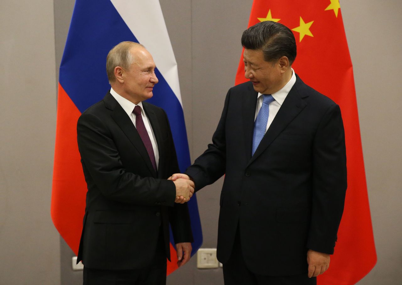 Russian President Vladimir Putin with China's leader Xi Jinping during a bilateral meeting in Brazil in 2019. 