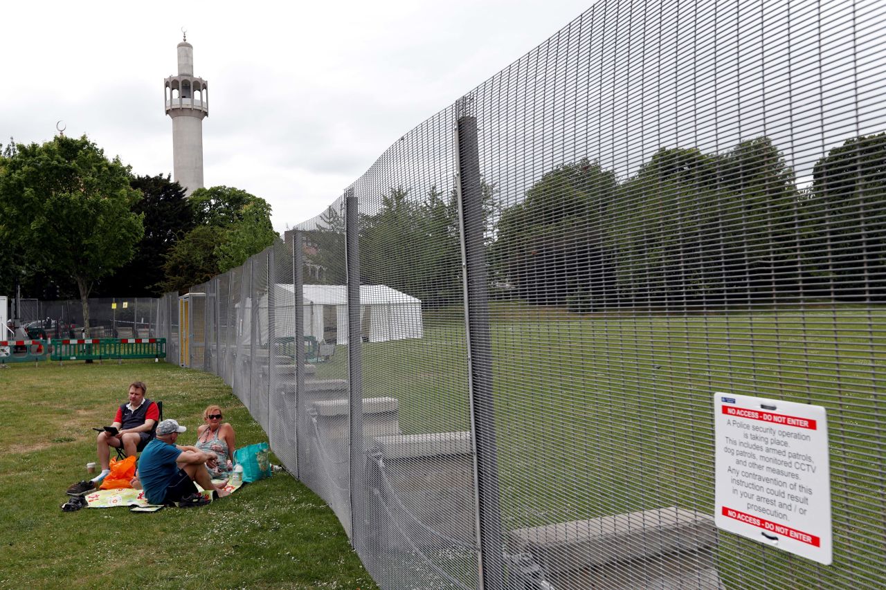 A fence erected around Winfield House in Regent's Park on Sunday.