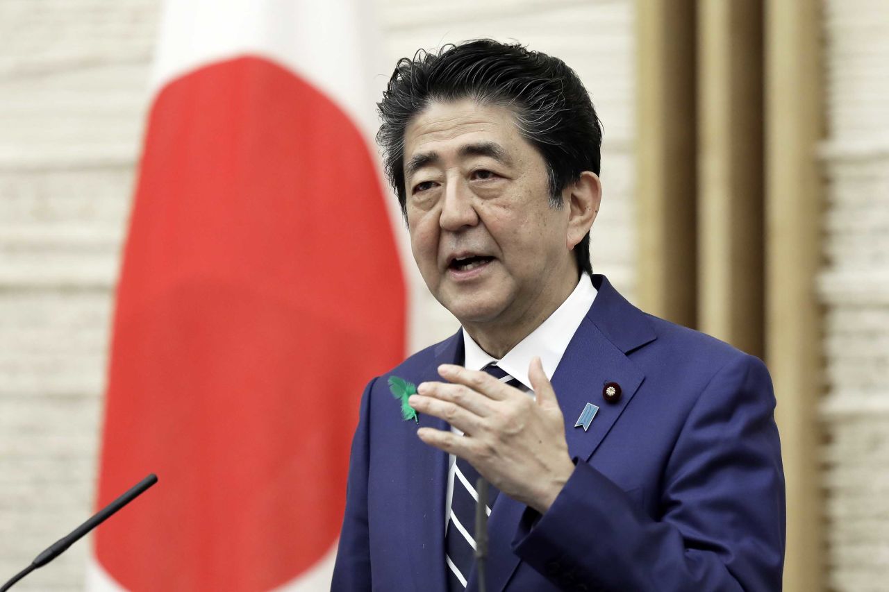 Japan's Prime Minister Shinzo Abe speaks during a news conference in Tokyo, Japan, on April 17.