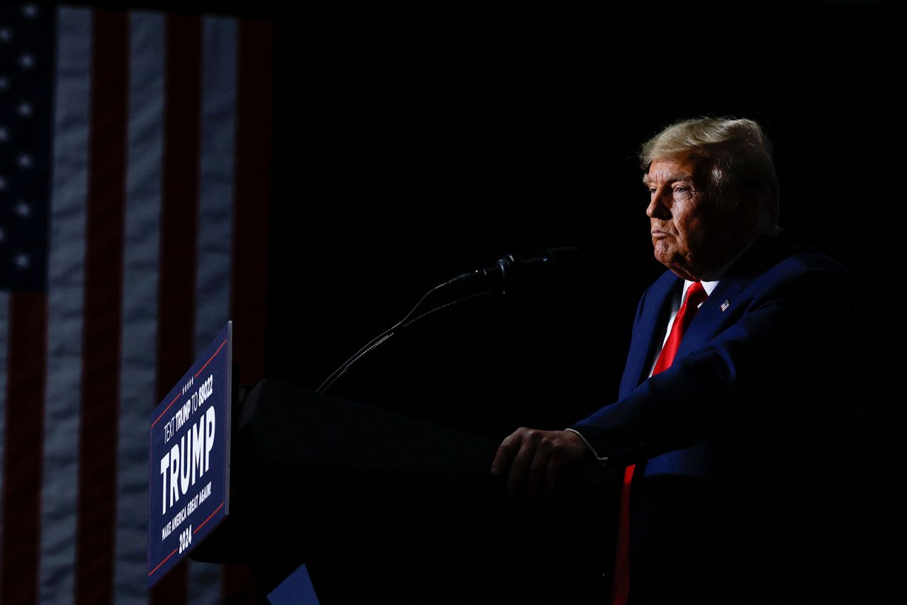 Republican presidential candidate and former U.S. President Donald Trump speaks during his Iowa caucus night watch party in Des Moines, Iowa, on January 15.