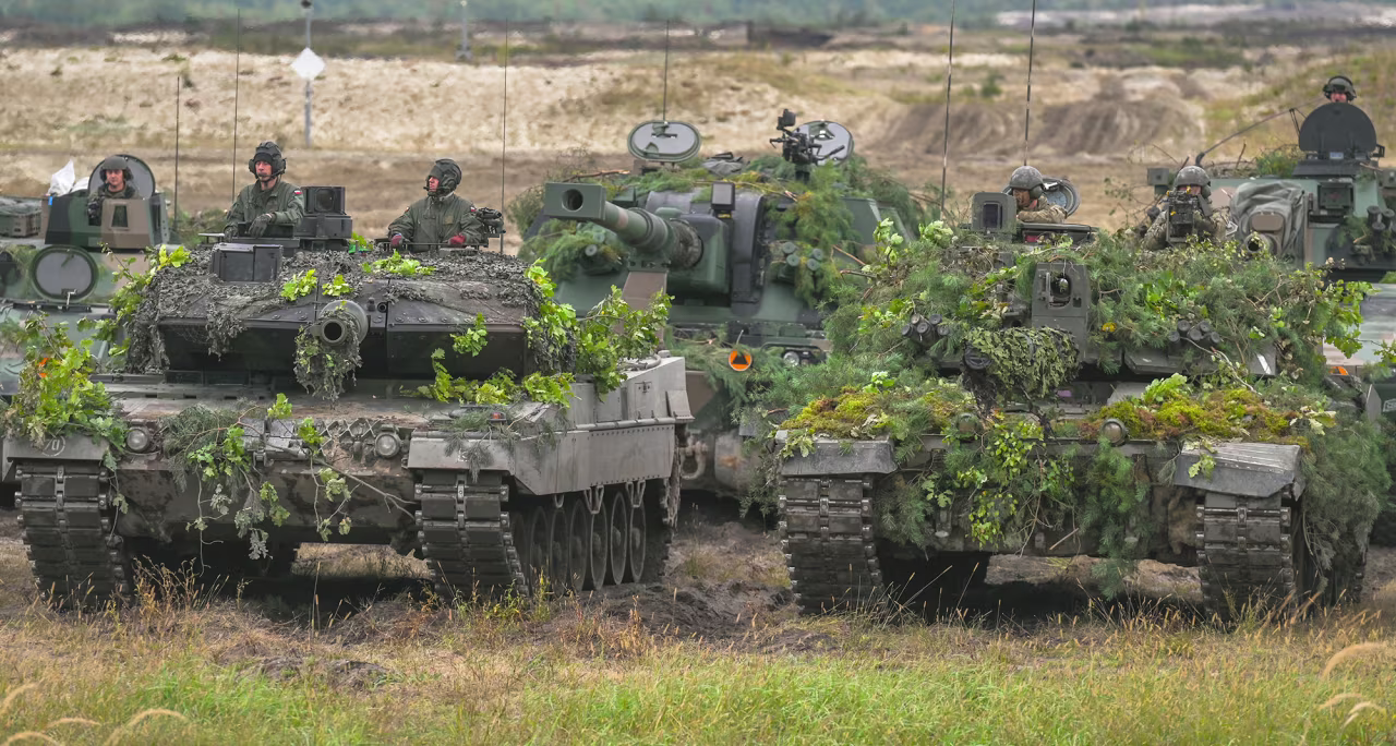 The German-made Leopard tanks used by the Polish army, at Poland's training ground in Nowa Deba on September 21.