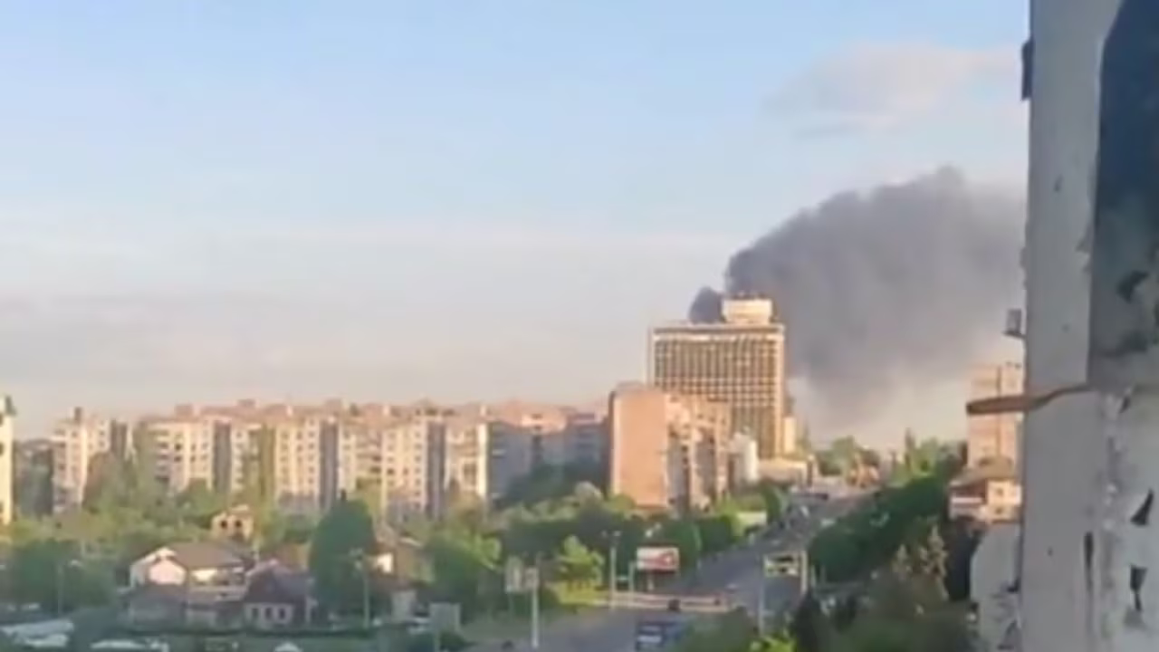 Smoke seen rising over Luhansk. 