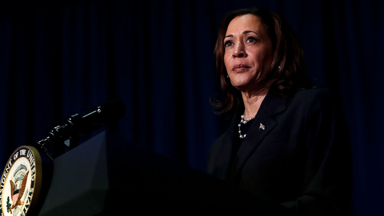 KALAMAZOO, MICHIGAN - JULY 17: U.S. Vice President Kamala Harris attends a moderated conversation with former Trump administration national security official Olivia Troye and former Republican voter Amanda Stratton on July 17, 2024 in Kalamazoo, Michigan. (Photo by Chris duMond/Getty Images)