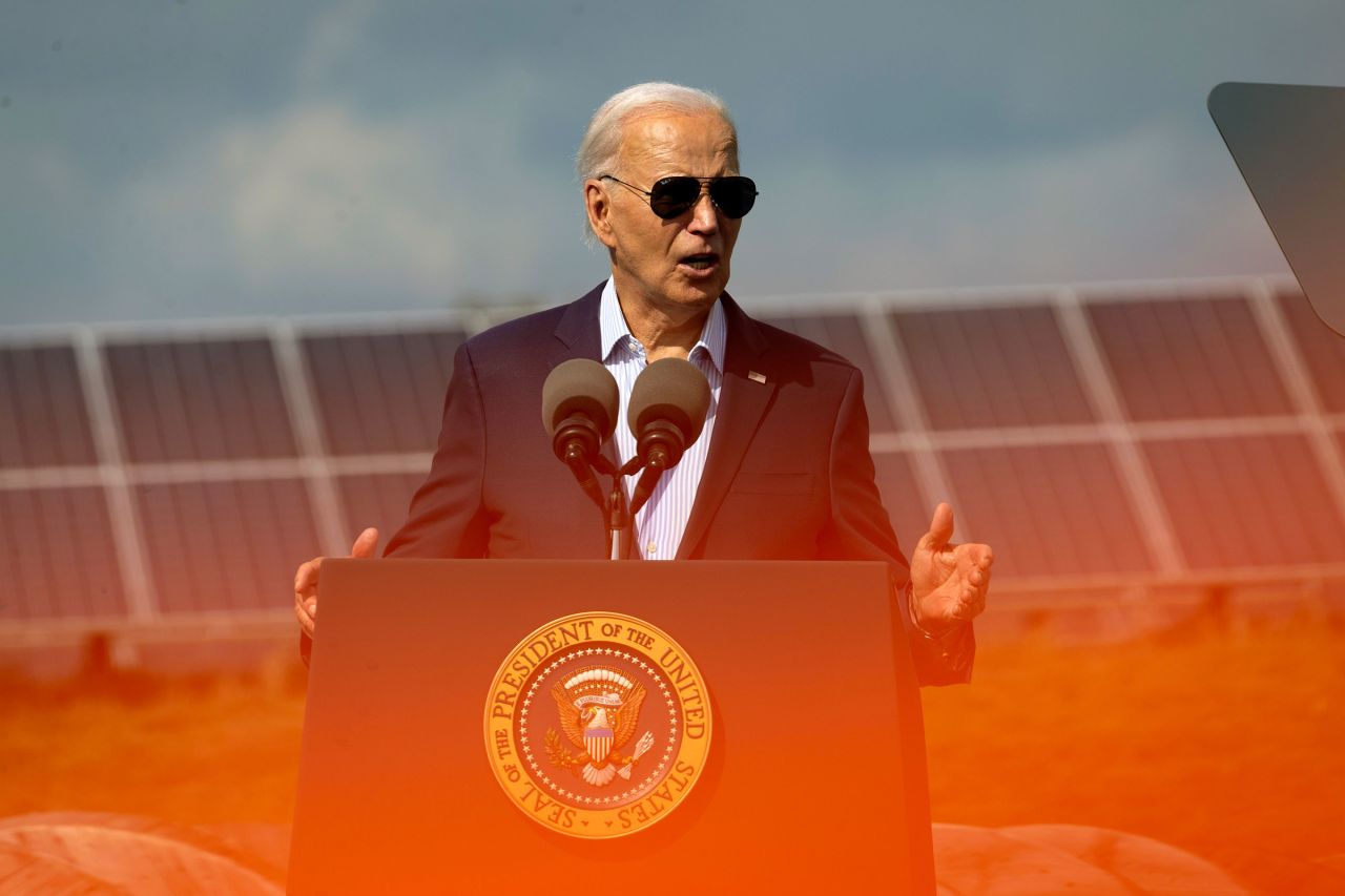 President Joe Biden speaks to guests during an event at the Vernon Electric Cooperative on September 5, 2024 in Westby, Wisconsin.?