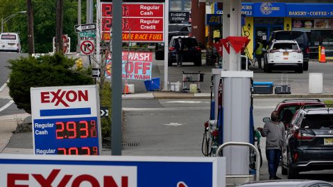 Gas stations display the price of gasoline in Leonia, New Jersey, on Monday, May 10. 