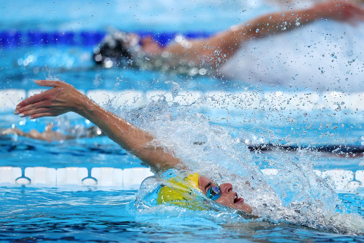 Kaylee McKeown of Australia competes in the Women's 100m Backstroke Final in Nanterre, France, on July 30.