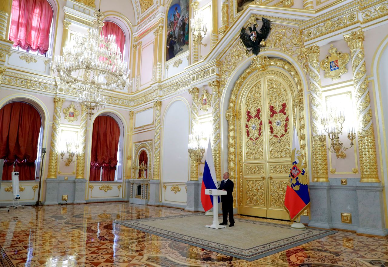 Russian President Vladimir Putin speaks at the Kremlin in Moscow on September 23.