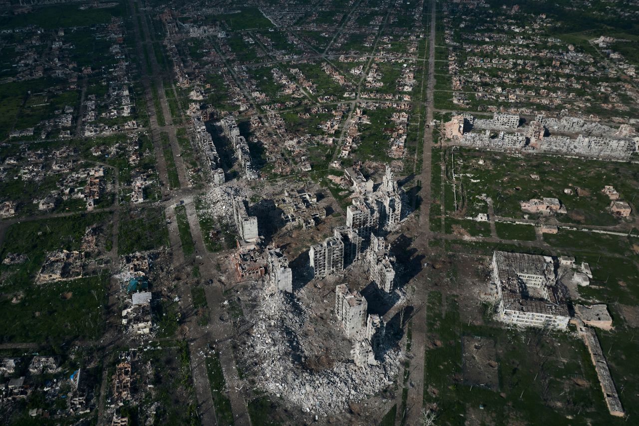 An aerial view of Bakhmut on June 22. 