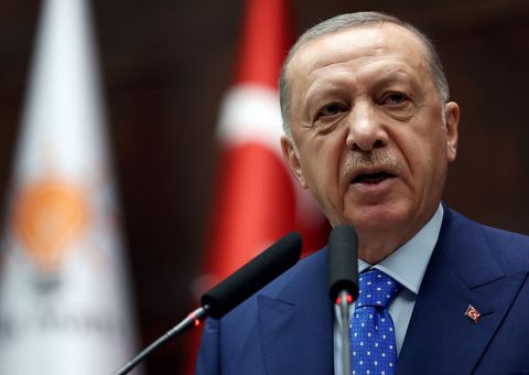 Turkey's President and leader of the Justice and Development (AK) Party Recep Tayyip Erdogan delivers a speech during his party'ss group meeting at the Turkish Grand National Assembly (TGNA) in Ankara, on May 18.