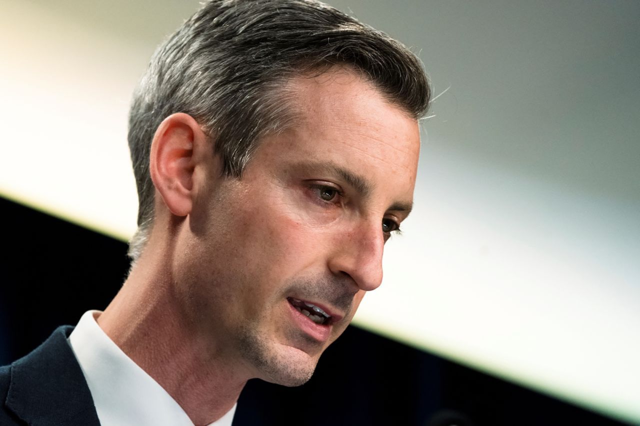 State Department spokesperson?Ned?Price?speaks during a press conference in Washington, DC, on March 10.?