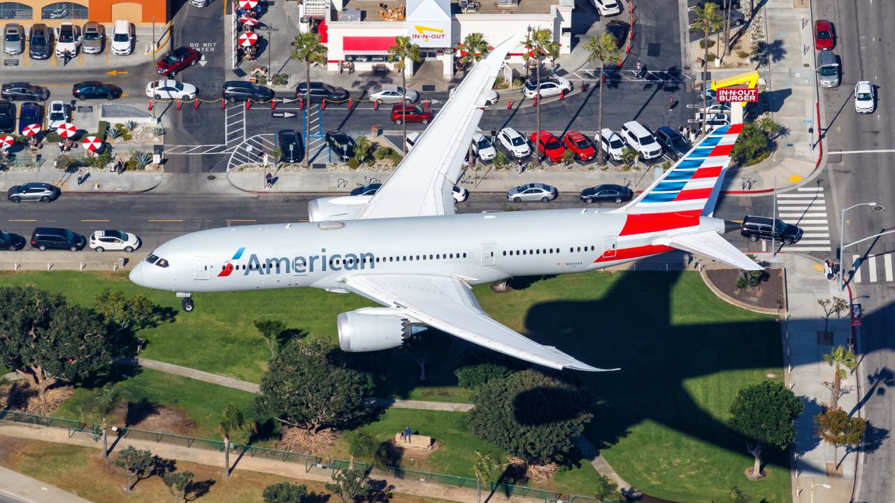 American Airlines plane landing in LAX