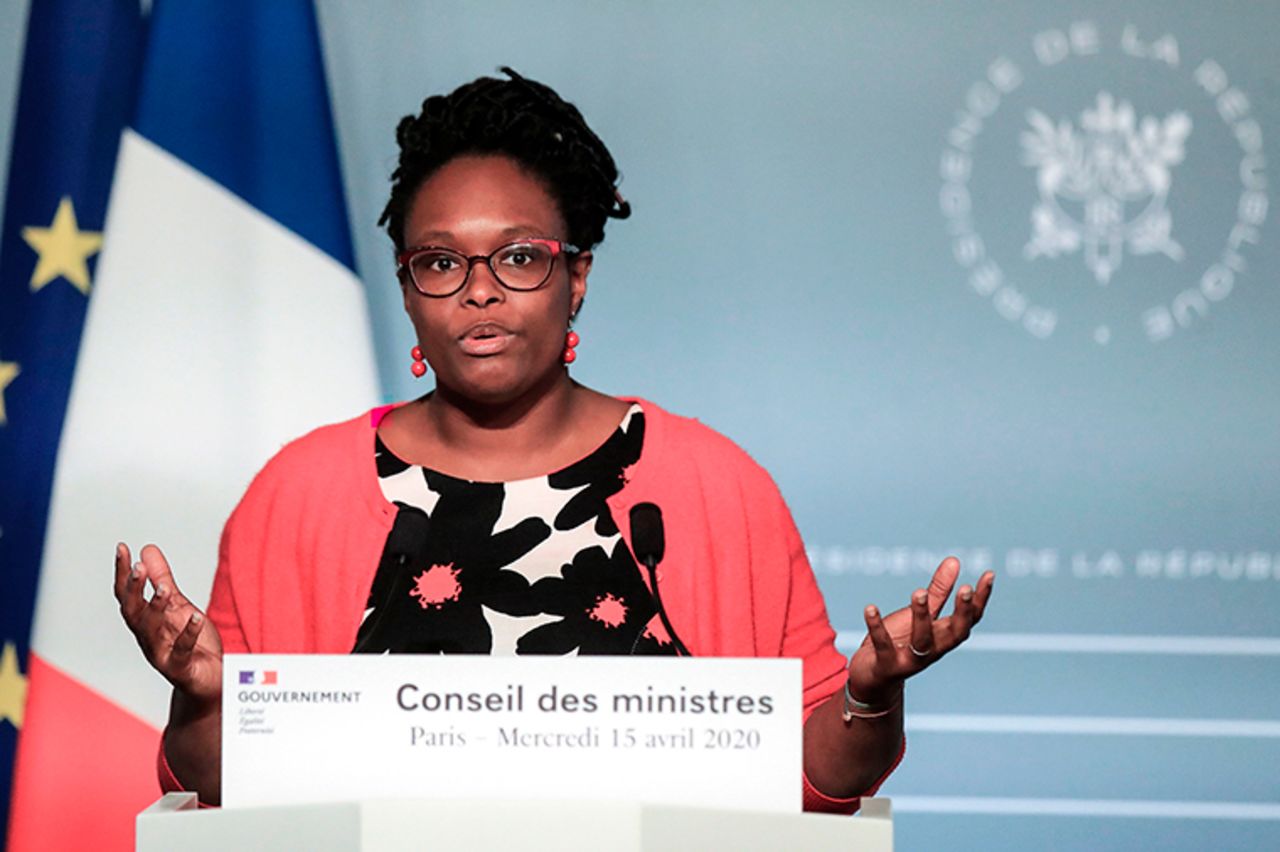 French Government's spokesperson Sibeth Ndiaye speaks during a press conference following the weekly cabinet meeting on April 15, at the Elysee presidential palace in Paris.
