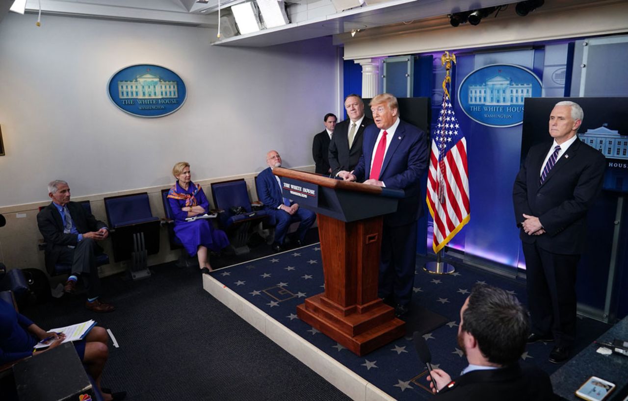 US President Donald Trump speaks during the daily briefing on the coronavirus at the White House on April 8 in Washington.