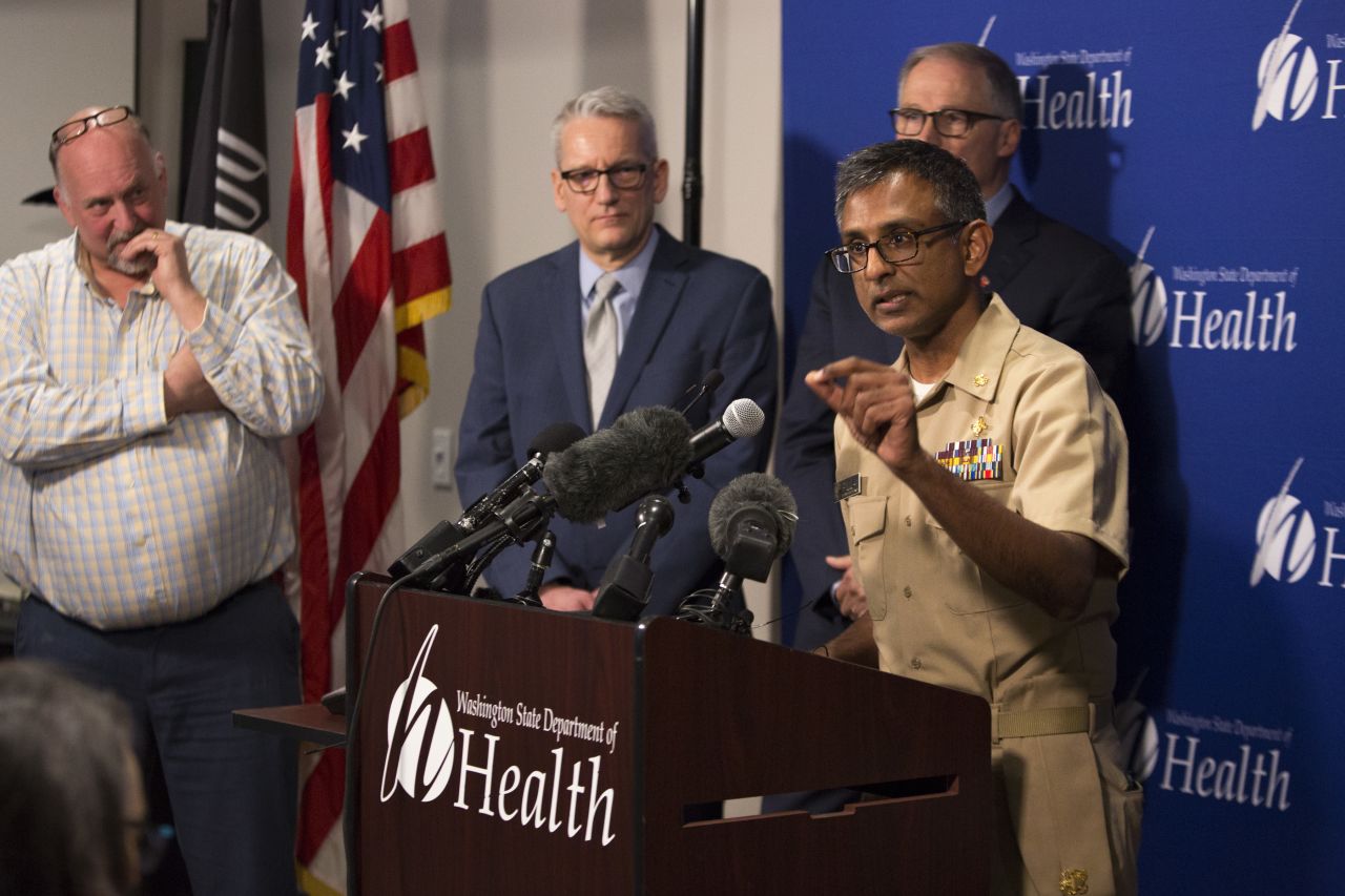 Satish Pillai, a medical officer in the Division of Preparedness and Emerging Infections at the Centers for Disease Control and Prevention, talks about a confirmed case of 2019 novel coronavirus in Washington state during news conference Tuesday.