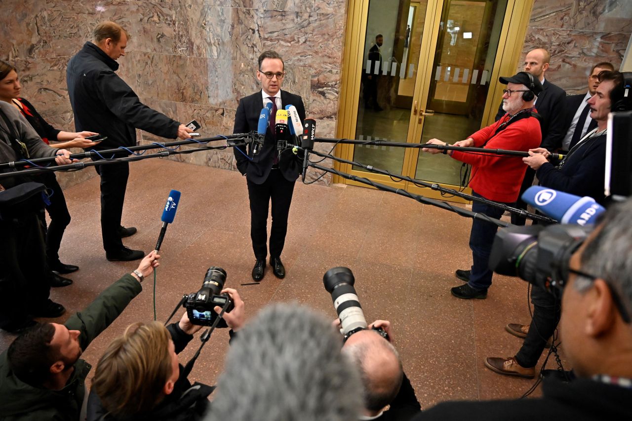 German Foreign Minister Heiko Maas talks to the press about the novel coronavirus?on Friday.