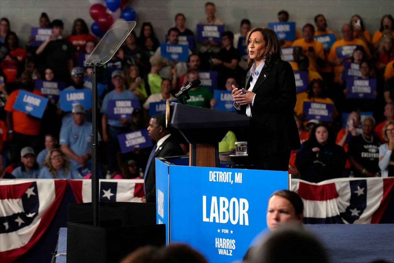 Vice President Kamala Harris speaks at a campaign event at Northwestern High School in Detroit on Monday, September 2.