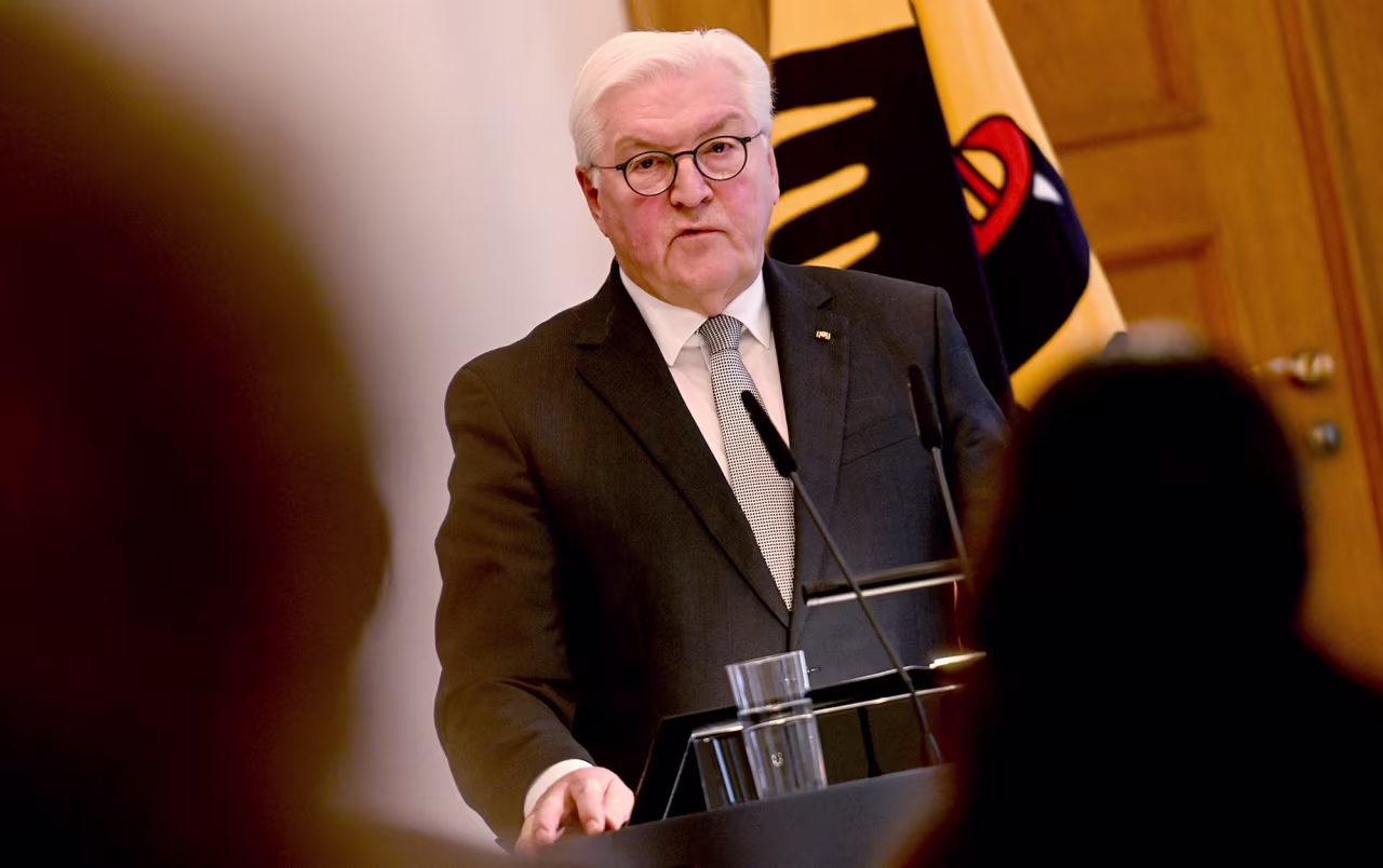 German President Frank-Walter Steinmeier speaks to media representatives after a meeting in Berlin, Germany, on December 9.