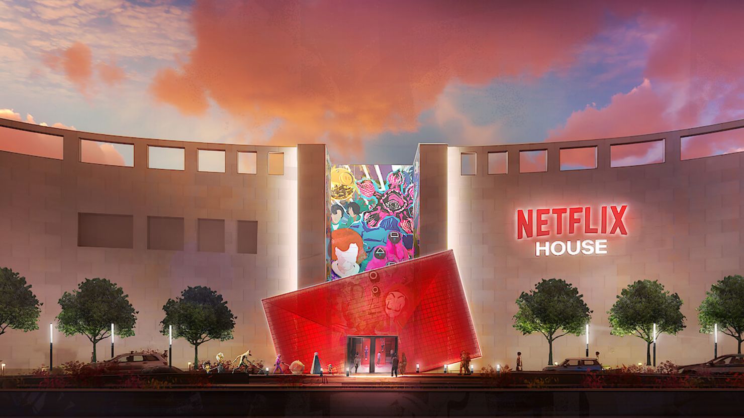 A rendering of a "Netflix House." The first two locations, which will include events and shops themed to its shows, will be in Dallas and King of Prussia, Pennsylvania.