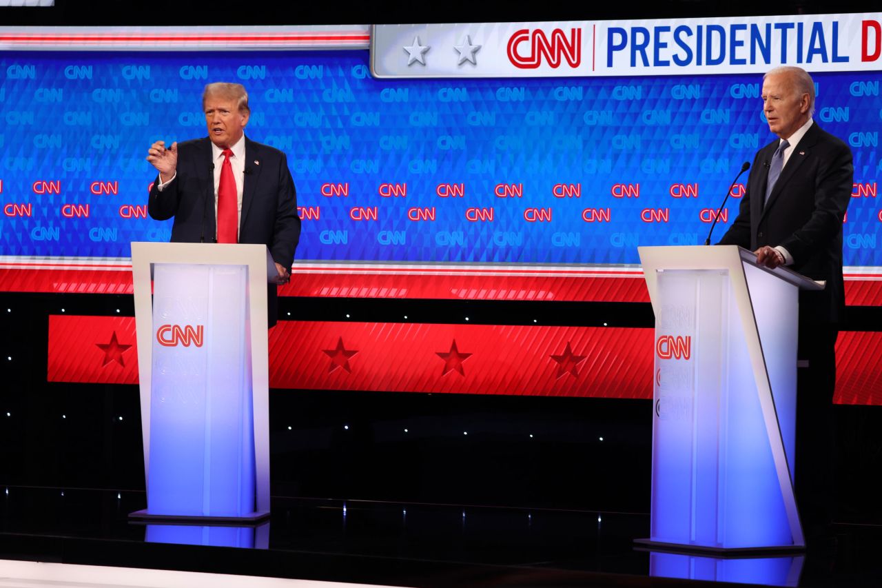 Biden's campaign won a coin toss before the debate to choose which side he would stand on. Trump's campaign then chose for the former president to deliver the last closing statement.
