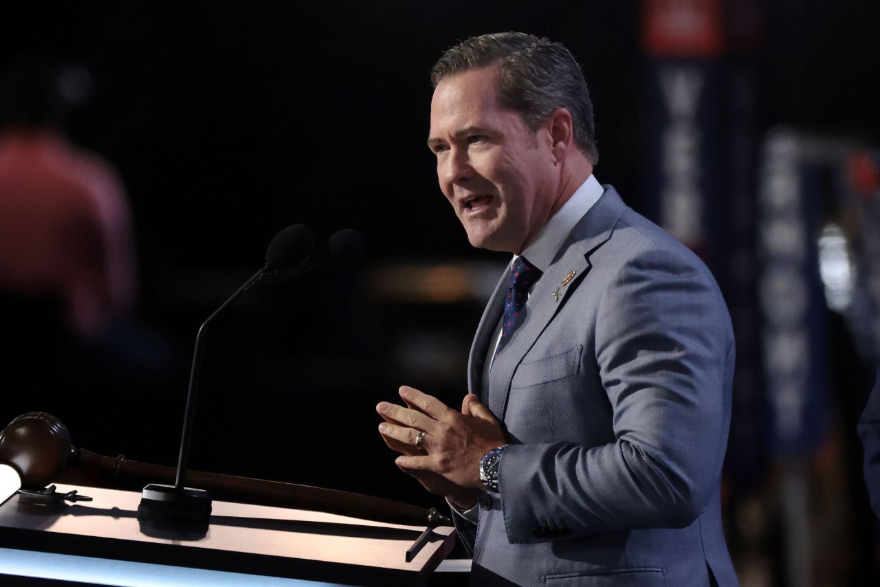 Rep. Mike Waltz speaks on the first day of the Republican National Convention at the Fiserv Forum on July 15 in Milwaukee, Wisconsin.