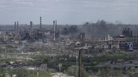Smoke rises from the Azovstal steel plant in Mariupol, Ukraine, on May 10.