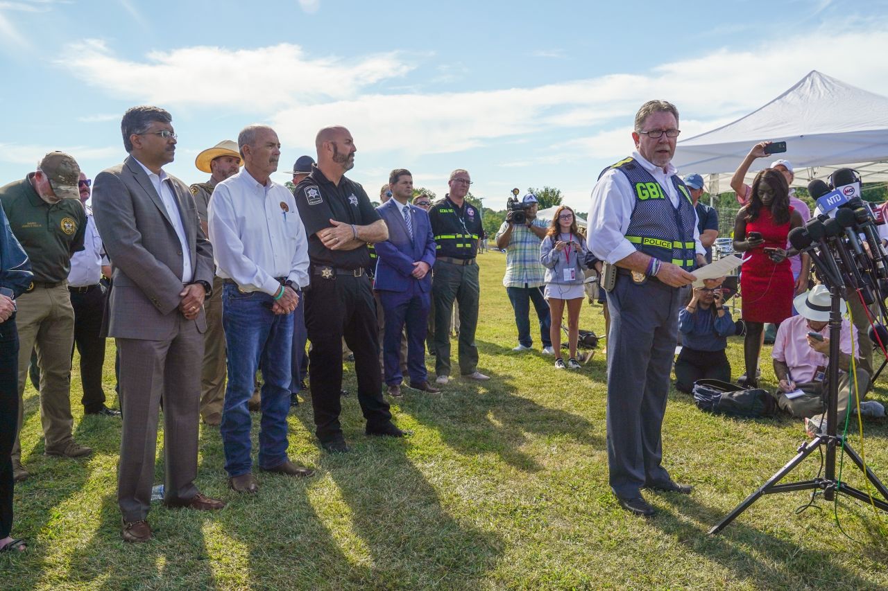 Georgia Bureau of Investigation Director Chris Hosey speaks to the media after a shooting at Apalachee High School in Winder, Georgia, on September 4.