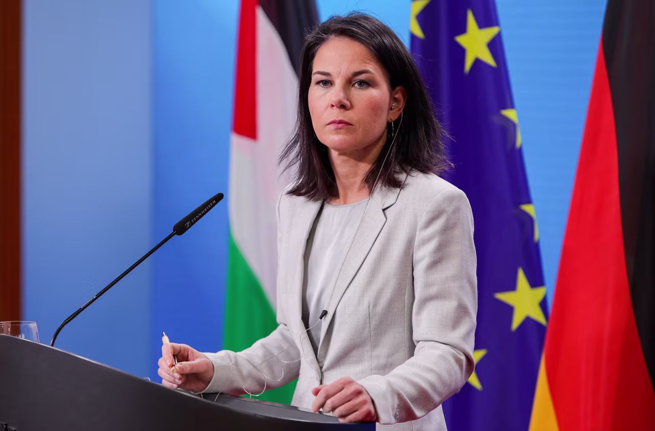 German Foreign Minister Annalena Baerbock speaks to the media during a press conference on February 13, in Berlin, Germany. 