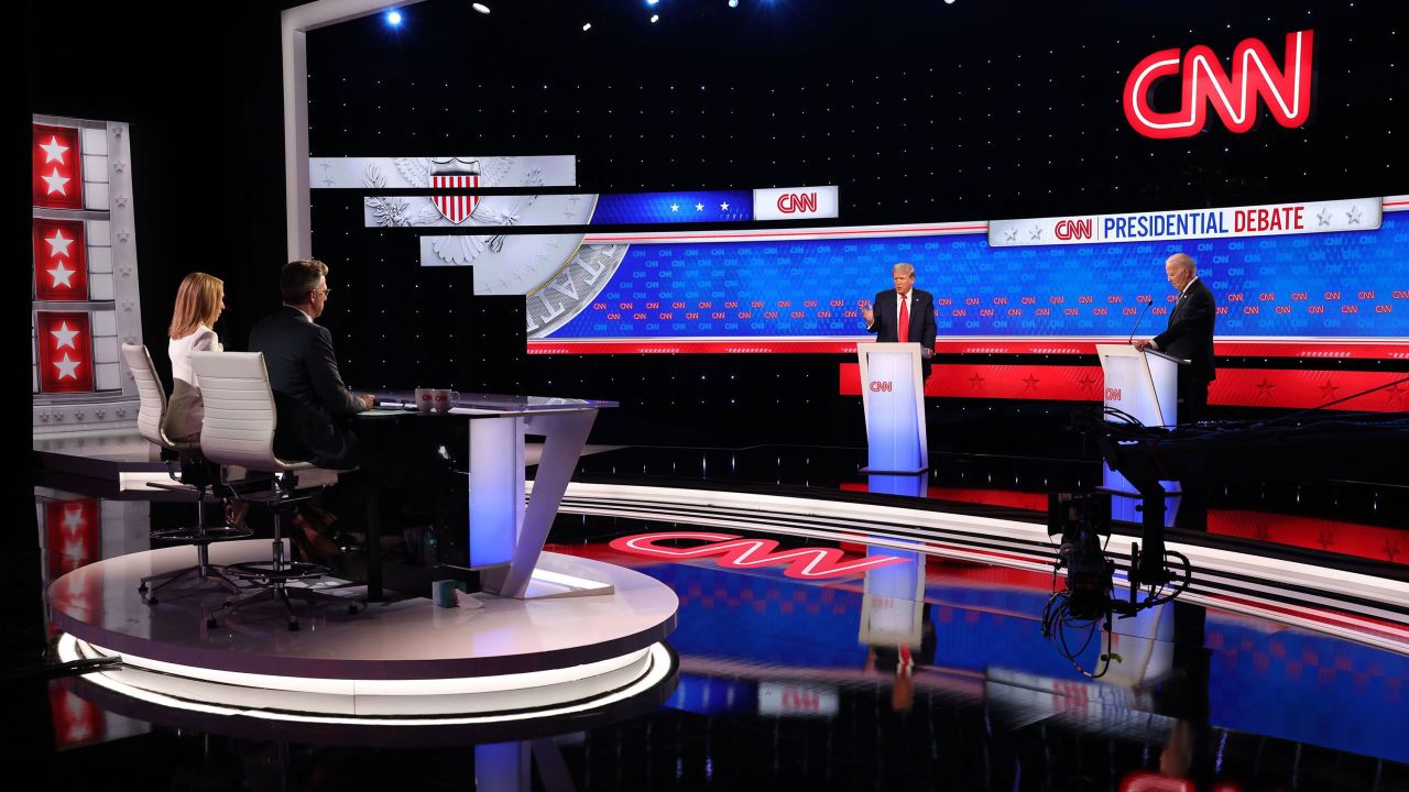 Former President Donald Trump speaks during a debate with President Joe Biden at CNN's Atlanta studios on June 27. 