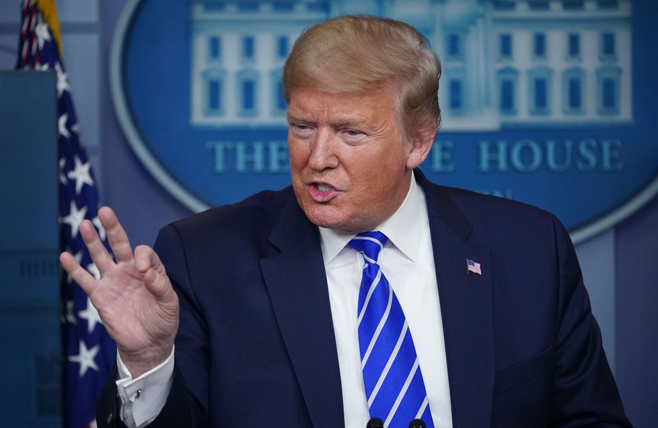 President Donald Trump speaks during the daily briefing on the novel coronavirus at the White House on April 23.