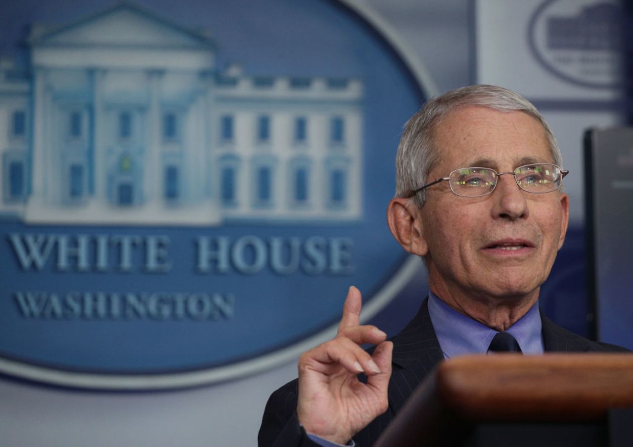 Dr. Anthony Fauci, director of the National Institute of Allergy and Infectious Diseases, speaks during a coronavirus briefing at the White House on April 17.