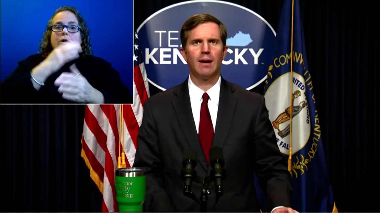 Kentucky Gov. Andy Beshear speaks during a briefing on March 18.