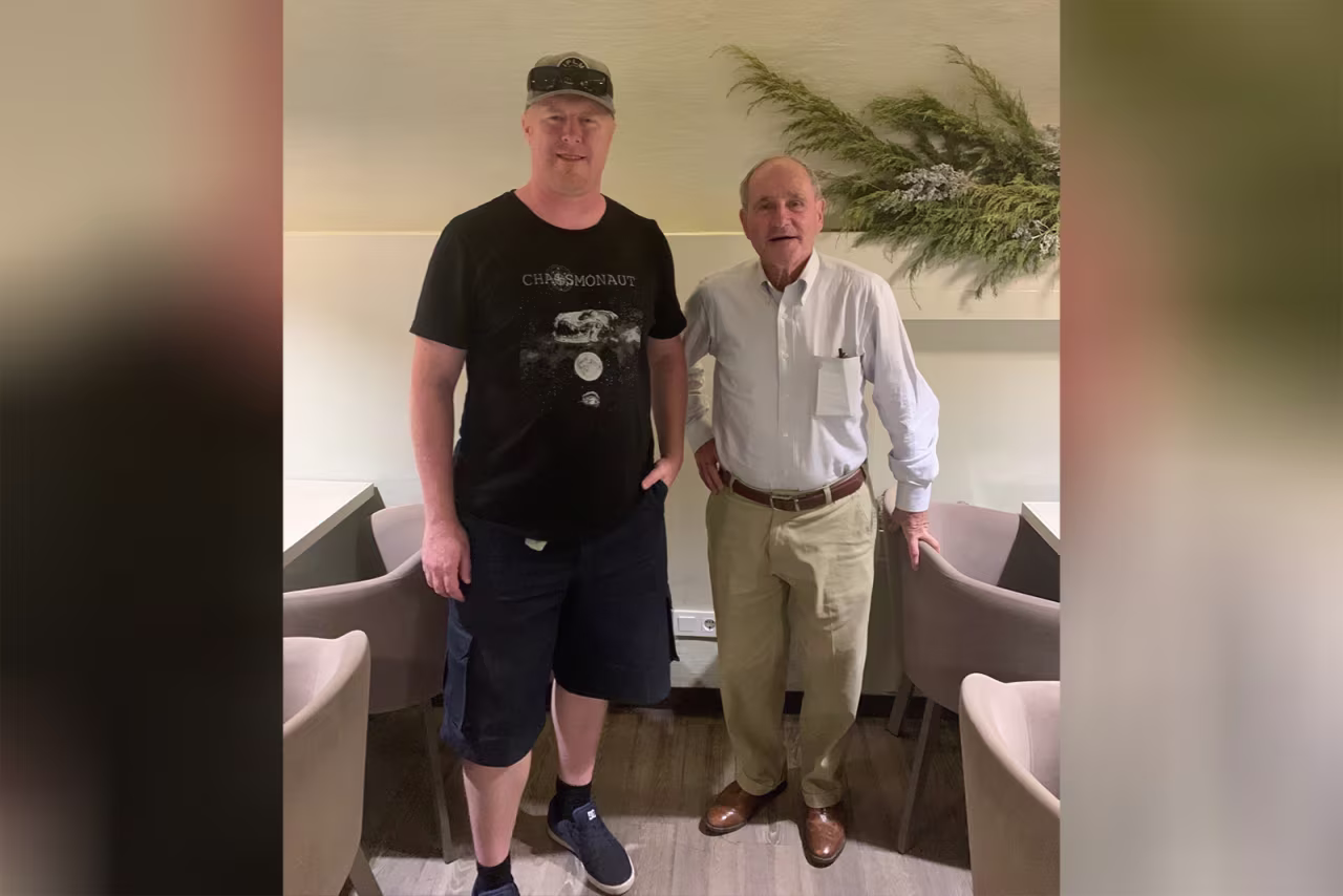 Army Staff Sgt. Nicholas Maimer, left, who was identified as the American citizen killed by Russian artillery in the embattled city of Bakhmut, is pictured with Senator James Risch.