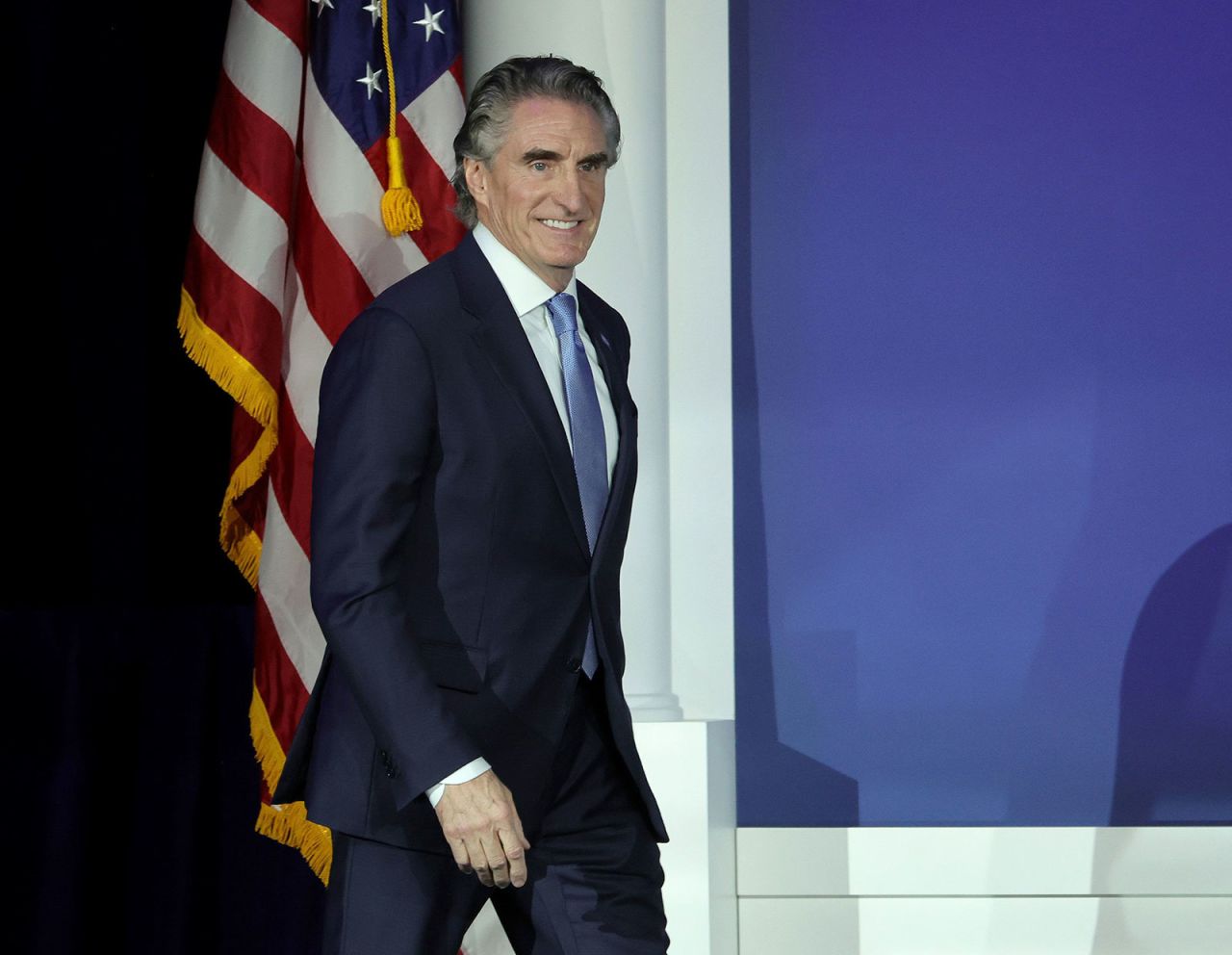 North Dakota Gov. Doug Burgum arrives at the Republican Jewish Coalition's Annual Leadership Summit in  Las Vegas on October 28, 2023.