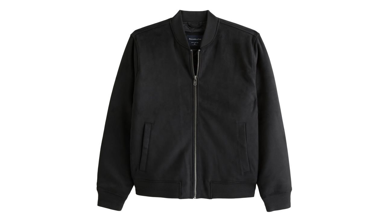 Abercrombie & Fitch Vegan Suede Bomber Jacket in black