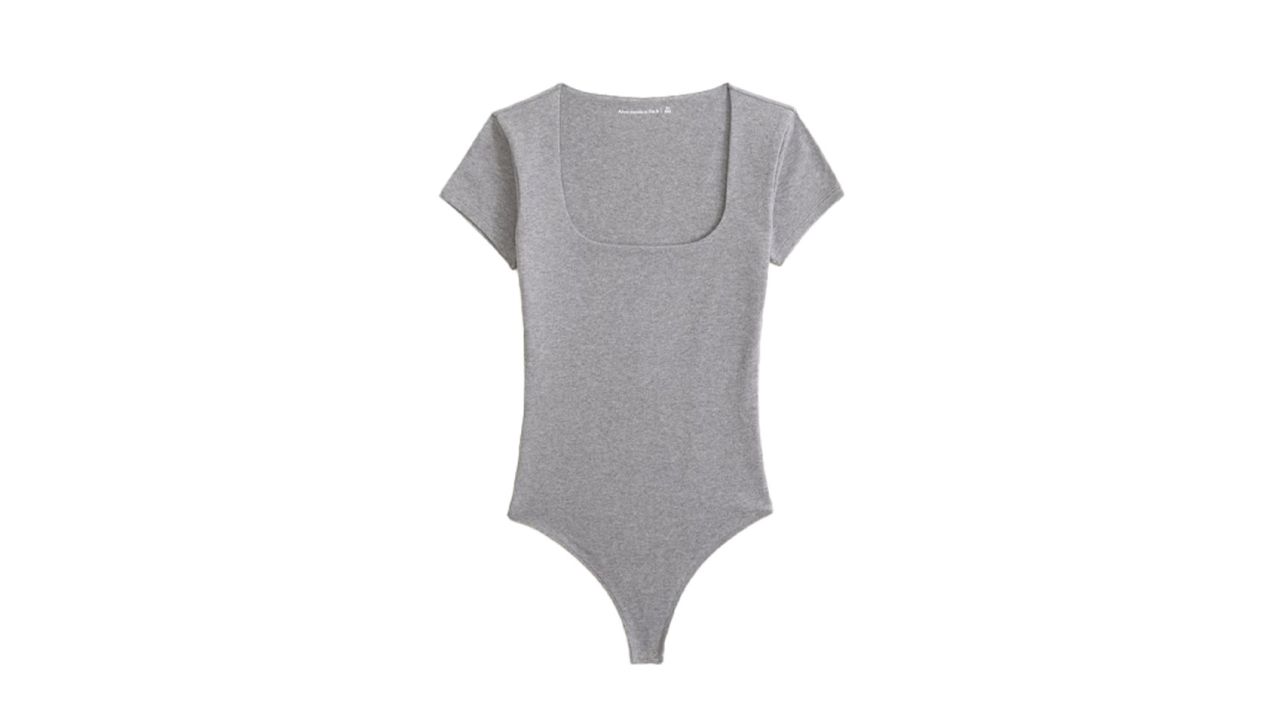 Abercrombie & Fitch Short-Sleeve Cotton-Blend Seamless Fabric Squareneck Bodysuit