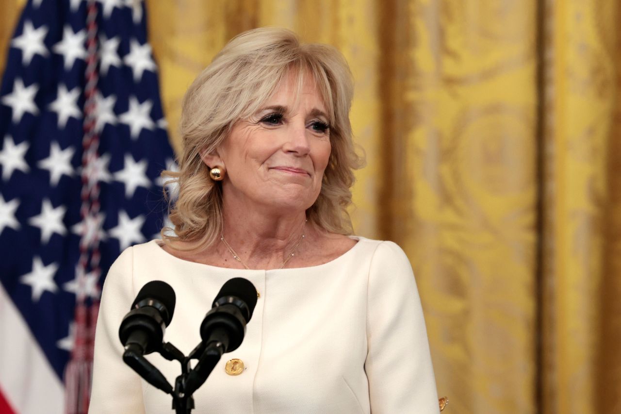 First lady Dr. Jill Biden speaks in the East Room of the White House in 2022.