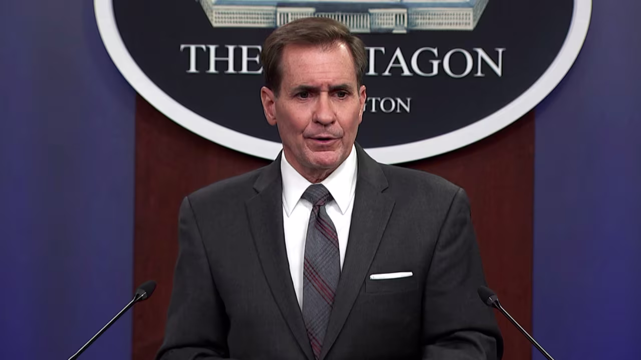 Pentagon spokesman John Kirby speaks during a press briefing in the Pentagon Briefing Room in Washington, DC, on August 13.