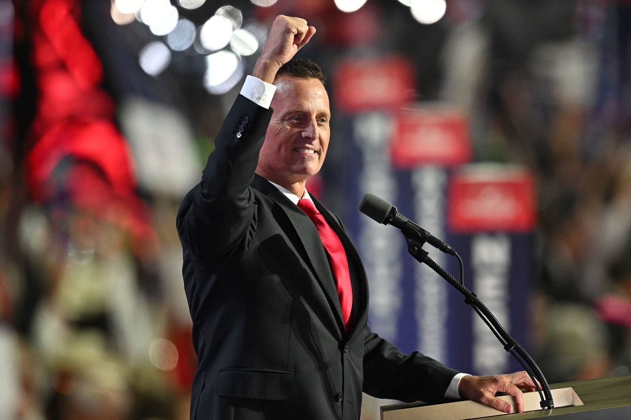 Former Acting Director of National Intelligence Ric Grenell on stage during the third day of the Republican National Convention on Wednesday, July 17, in Milwaukee.