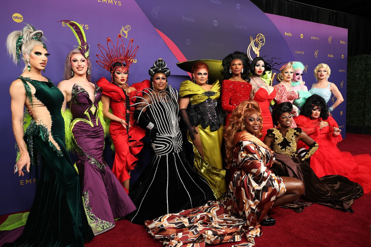 “RuPaul’s Drag Race” season 16 contestants walk the Emmy Awards red carpet on September 15 in Los Angeles. 