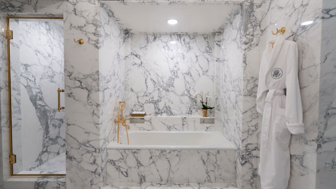 An image of the Lincoln Bathroom in the White House post-renovation, shared by Donald Trump.