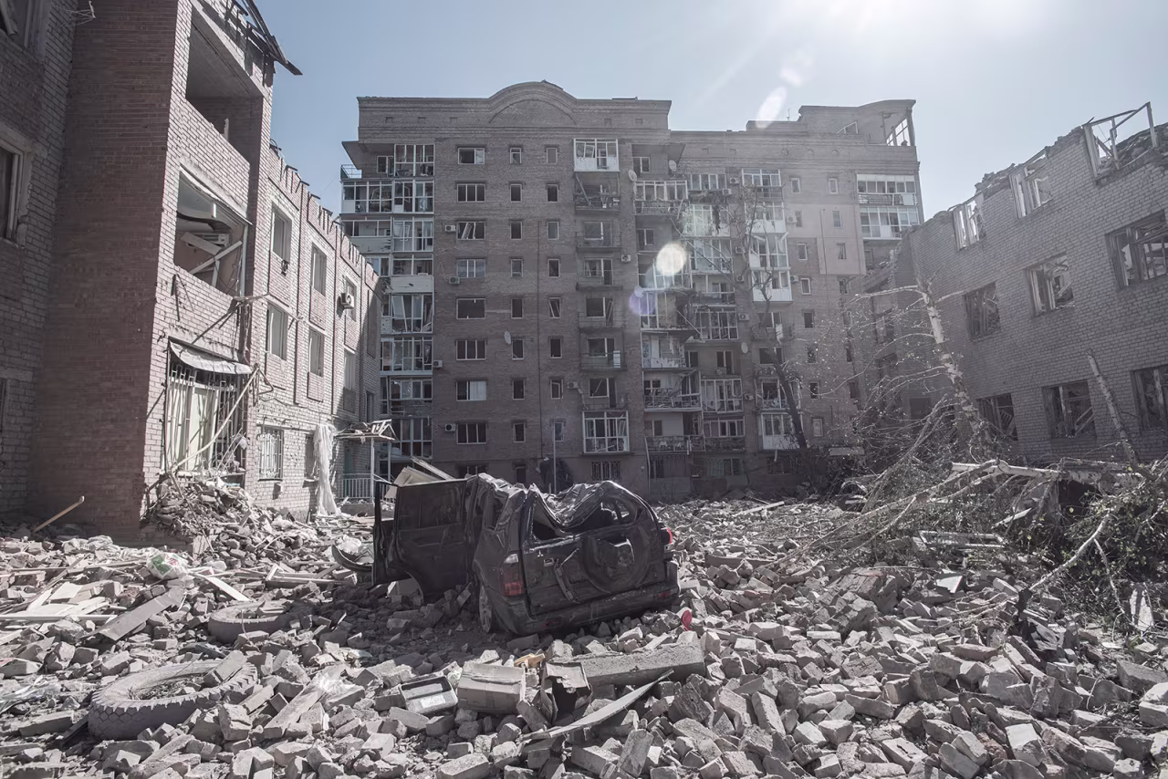Destruction after a Russian airplane launched a rocket in Bakhmut, Donbas, Ukraine on Tuesday May 17th.