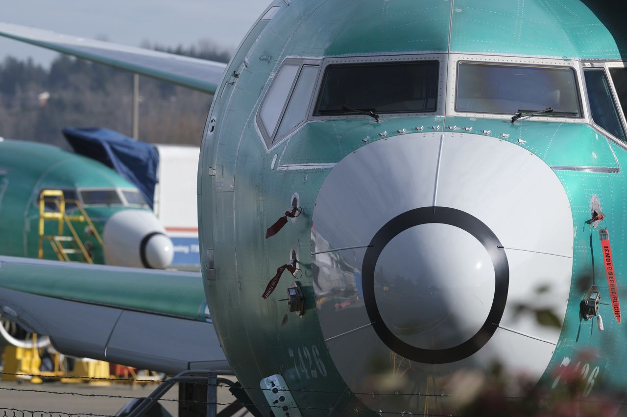 A Boeing 737 MAX 8 is pictured outside the factory on March 11, 2019 in Renton, Washington. 