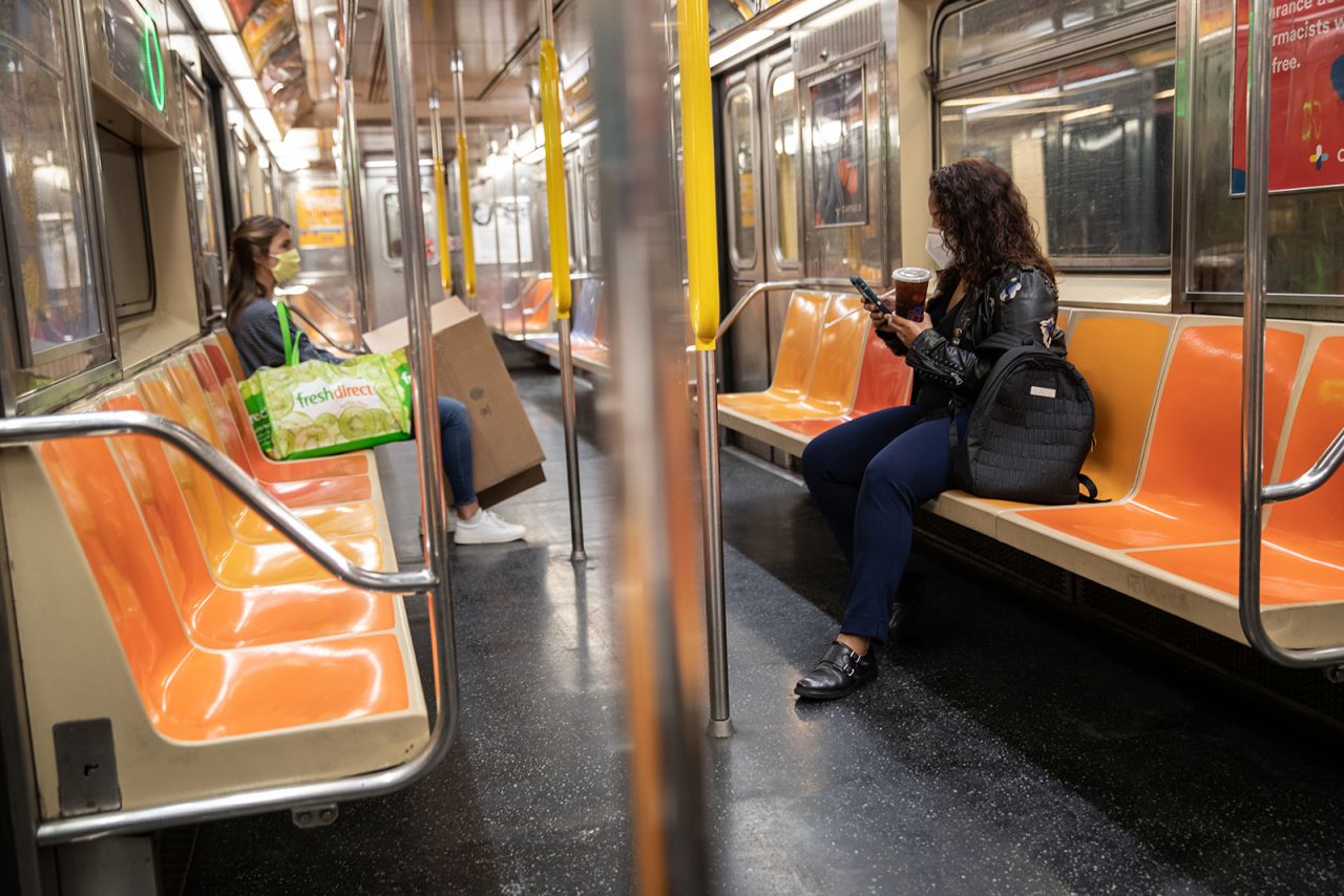 A virtually empty subway car leaves Union Square Station during what would normally be the morning rush hour in Manhattan on June 1, in New York City. 