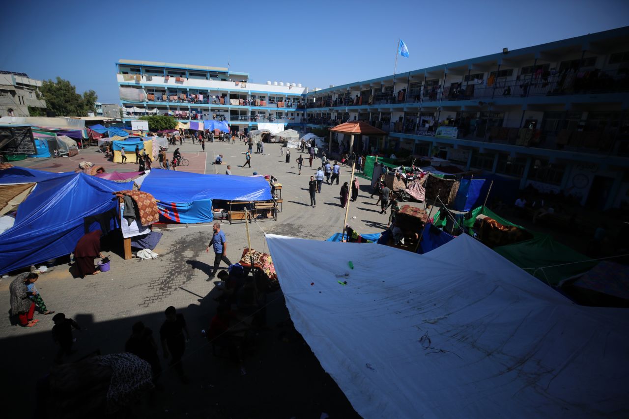 Displaced people are seen at a United Nations school in Deir al-Balah, central Gaza, on Friday.