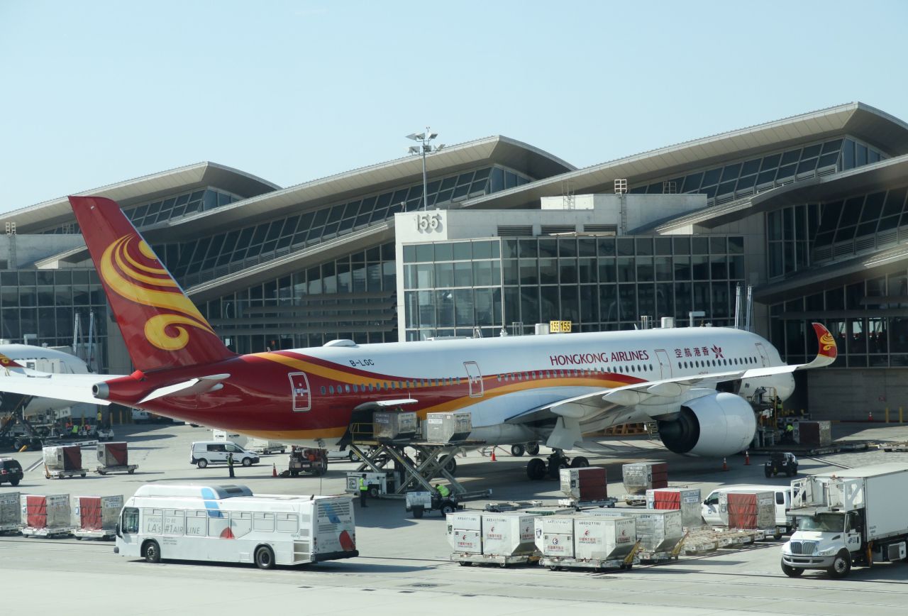 A Hong Kong Airlines plane at Los Angeles International Airport on October 29, 2019.