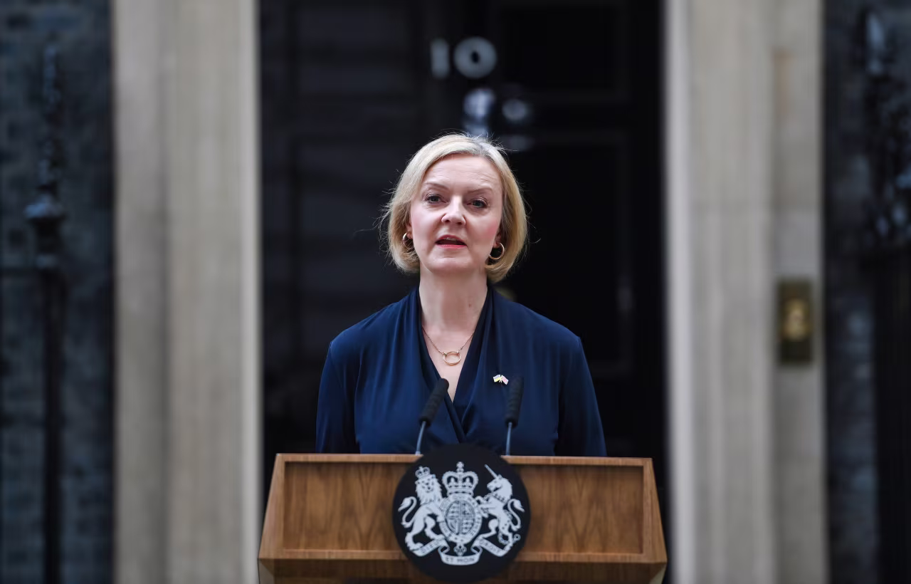 Liz Truss delivers her resignation statement outside 10 Downing Street in London, UK, on October 20.