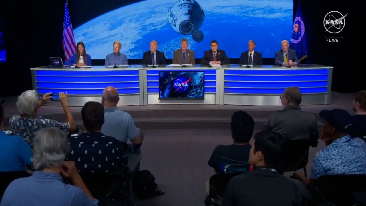 In this screen grab from video, participants speak at a NASA press conference in Cape Canaveral, Florida, on Wednesday.
